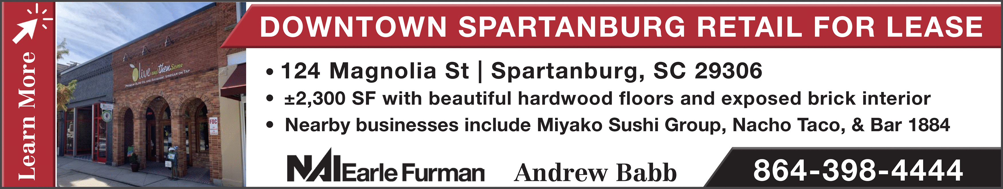 Ad: NAI Earle Furman: Downtown Spartanburg retail for lease